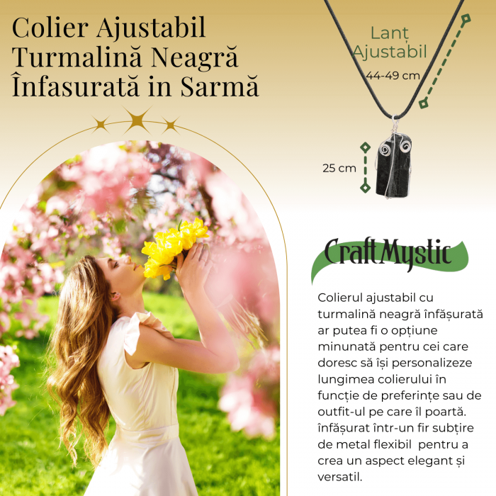 Colier Ajustabil cu Pandantiv din Turmalina Neagra Infasurata in Sarma, 25mm [3]