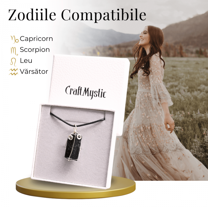 Colier Ajustabil cu Pandantiv din Turmalina Neagra Infasurata in Sarma, 25mm [5]