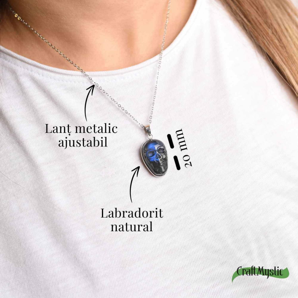 Colier ajustabil craniu labradorit natural, protectie si putere interioara [2]