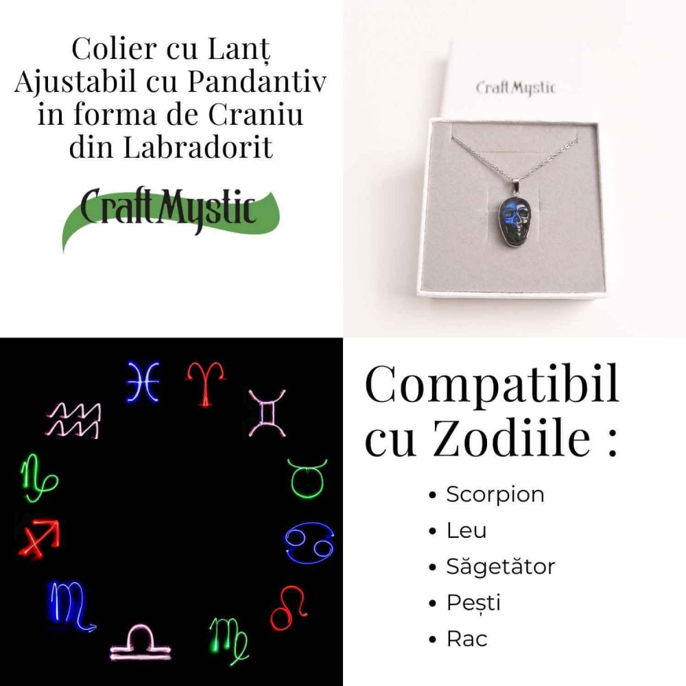 Colier ajustabil craniu labradorit natural, protectie si putere interioara [4]