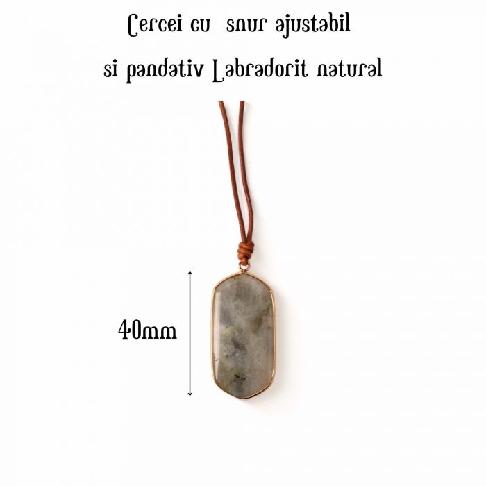 Colier Boho cu Snur de Piele Lucrat Manual si Pandantiv cu Labradorit Natural [5]