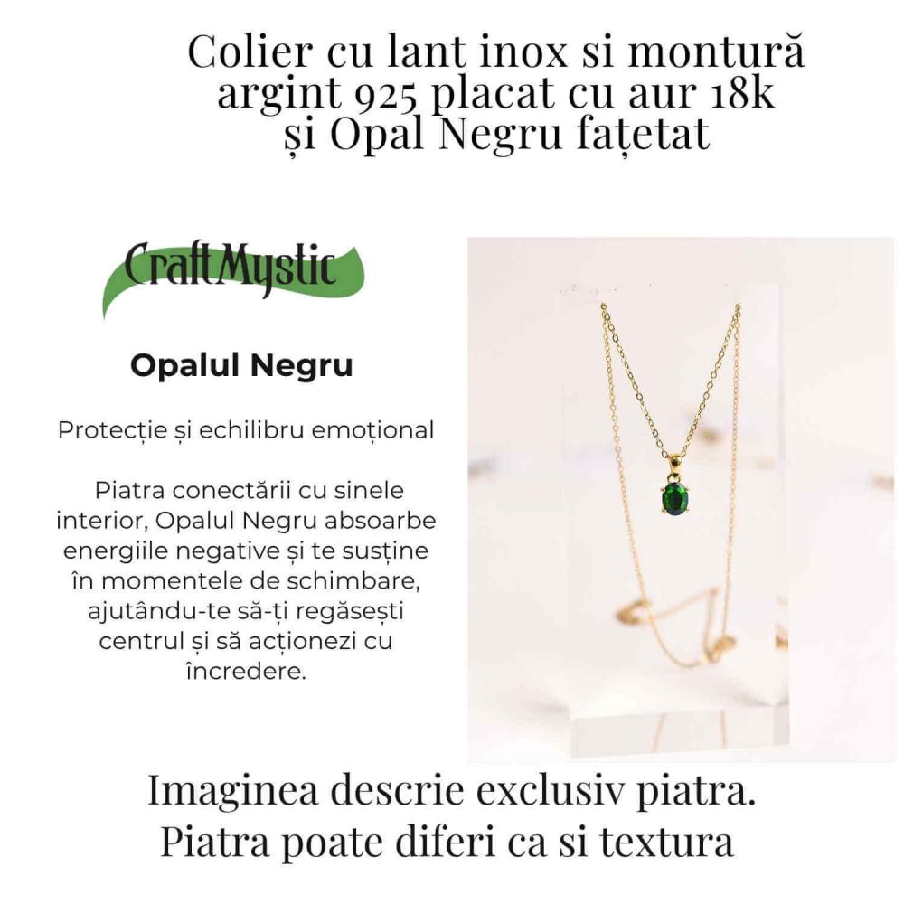 Colier cu Opal Negru fatetat si montura aurita – Protectie si claritate emotionala [3]