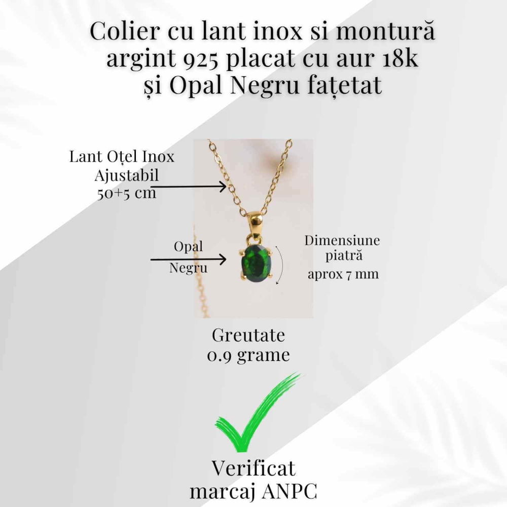 Colier cu Opal Negru fatetat si montura aurita – Protectie si claritate emotionala [5]