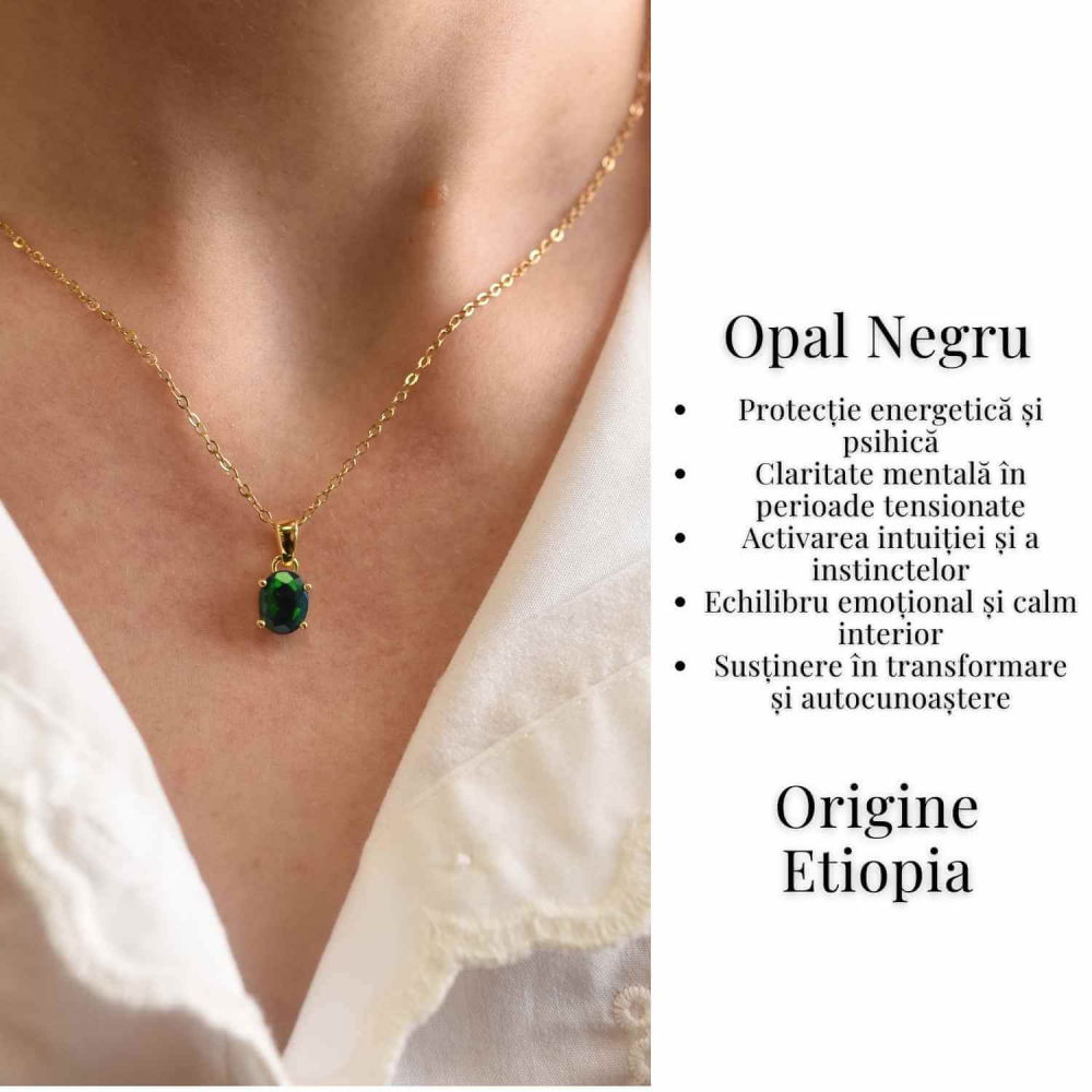 Colier cu Opal Negru fatetat si montura aurita – Protectie si claritate emotionala [4]