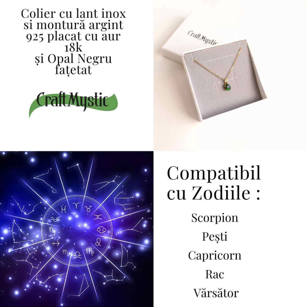 Colier cu Opal Negru fatetat si montura aurita – Protectie si claritate emotionala [6]