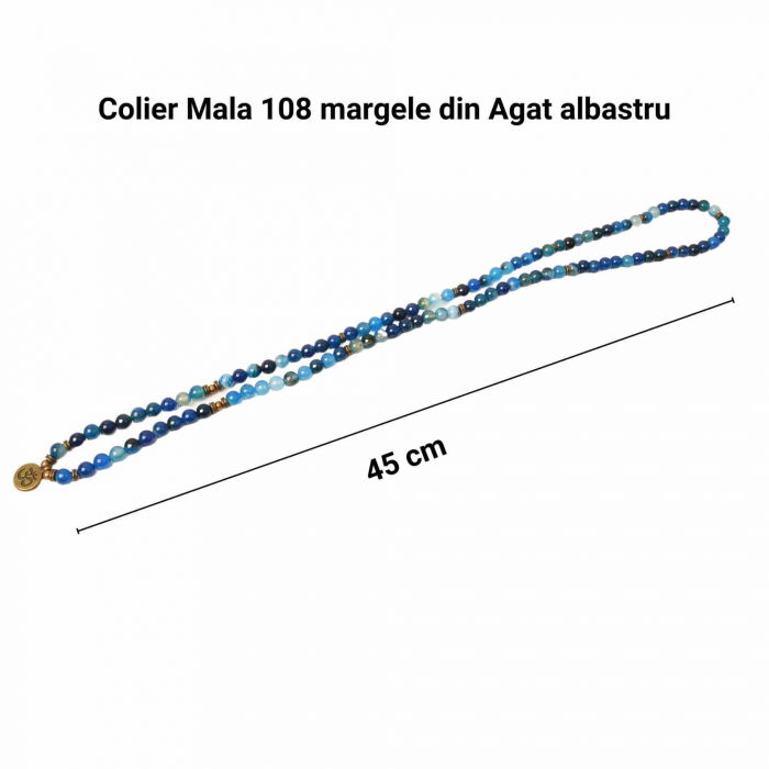 Bratara si Colier cu Simbolul Yoga si 108 de Margele Mala 8mm din Agat Albastru Accesoriu Spiritual pentru Meditatie si Bijuterie pentru Femei si Barbati [4]