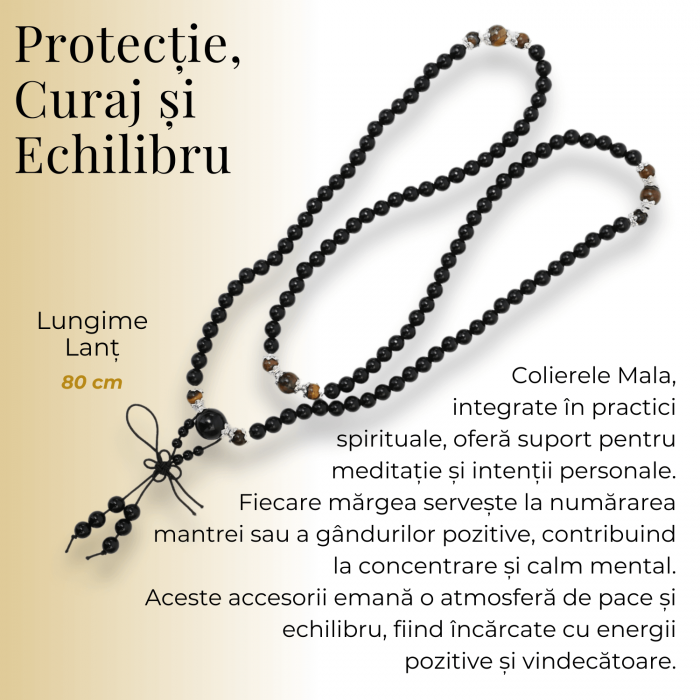 Colier Mala cu 108 Pietre din Obsidian și Ochi de Tigru [2]