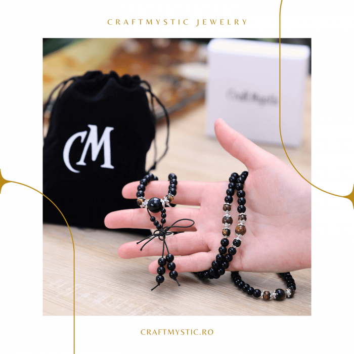 Colier Mala cu 108 Pietre din Obsidian și Ochi de Tigru [3]