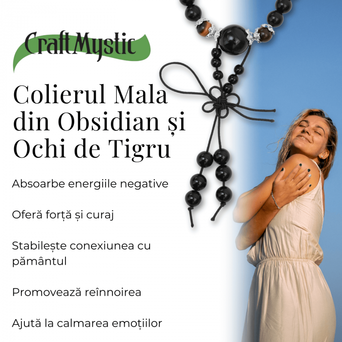 Colier Mala cu 108 Pietre din Obsidian și Ochi de Tigru [5]