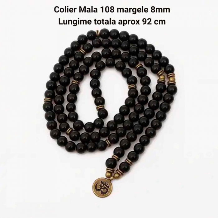 Bratara Colier Mala cu 108 Margele de Obsidian Negru, Bijuterie pentru Meditatie si Yoga [4]