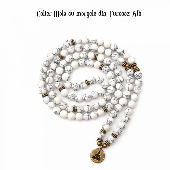 Colier-Bratara Mala din Turcoaz Alb cu 108 Margele - Eleganta si Spiritualitate intr-un Singur Accesoriu [4]