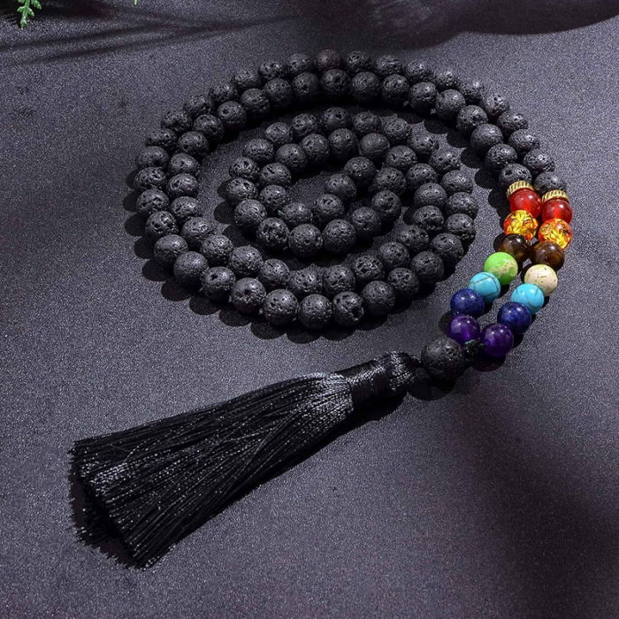 Colier Mala Rozariu cu Margele 8mm din Piatra de Lava Neagra Vulcanica si 7 pietre pentru cele 7 chakre [3]