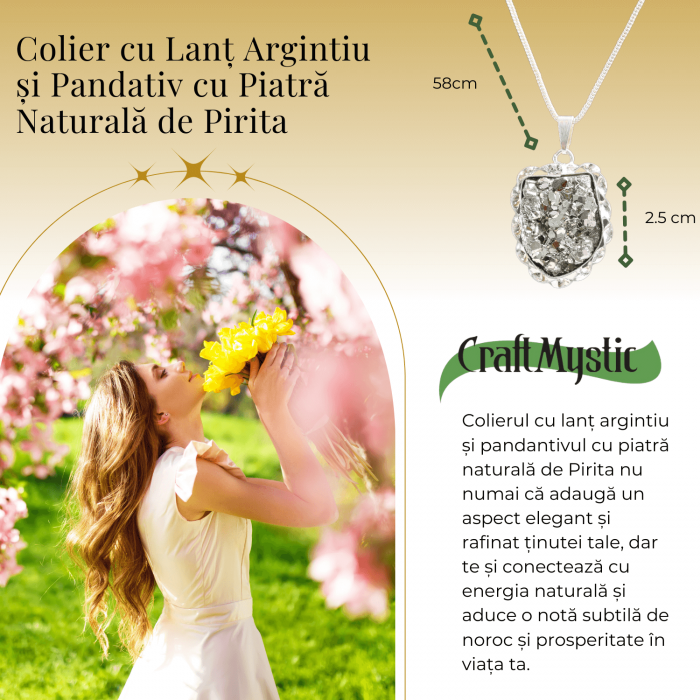 Colier Elegant cu Piatra Naturala de Pirita - Protector al Bunastarii si Prosperitatii [2]