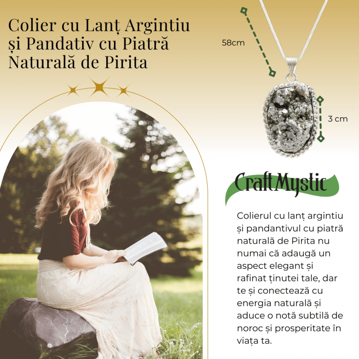 Colier Rafinat cu Piatra Naturala de Pirita 3-4 cm - Imbogateste-ti Viata cu Puterea Piritei [2]