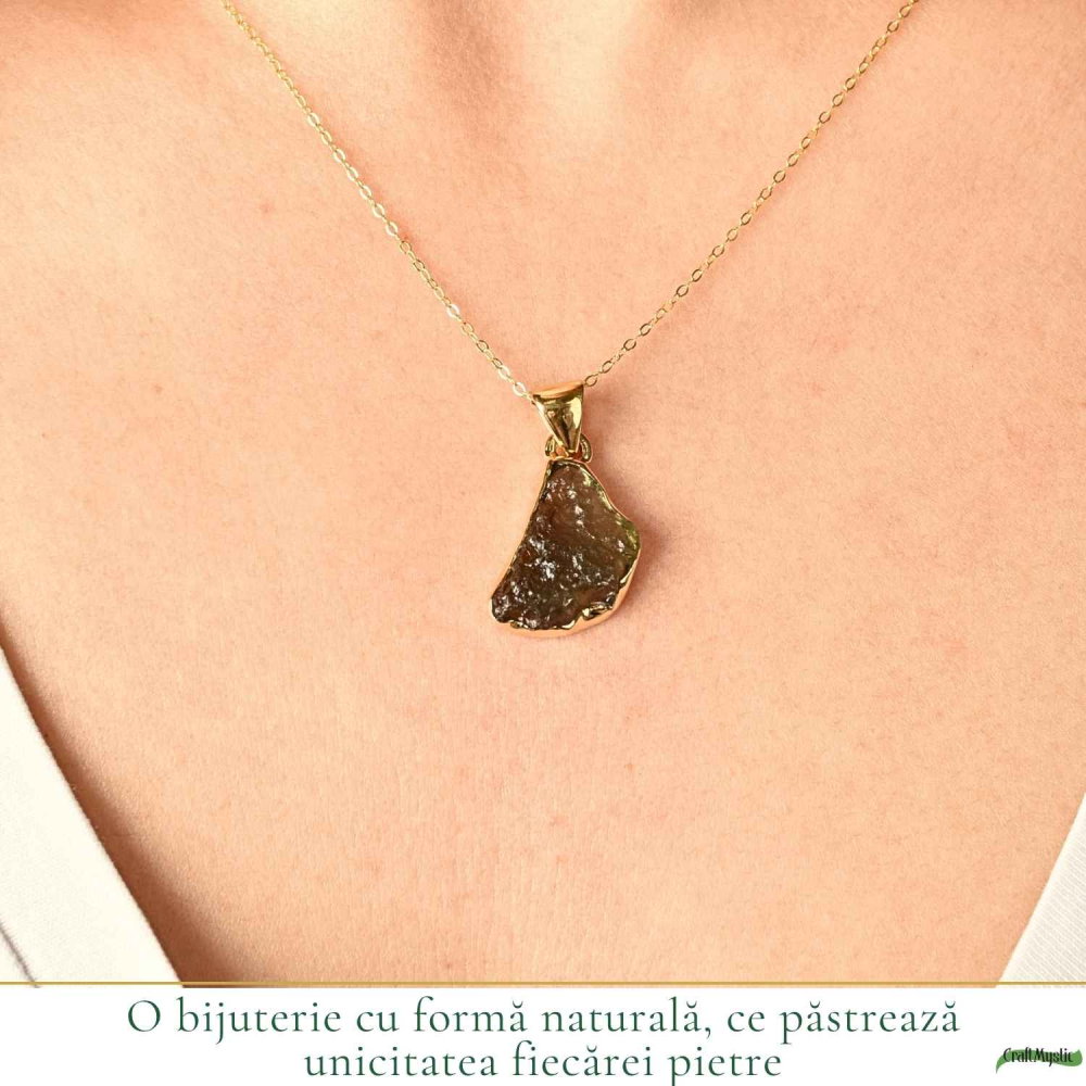 Colier cu Moldavit Brut si Argint 925 Placat Aur 18k– Conexiune si Transformare [2]