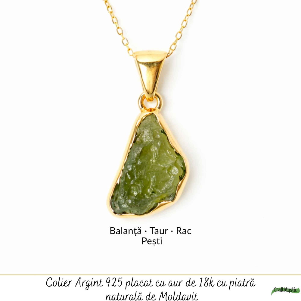 Colier cu Moldavit Brut si Argint 925 Placat Aur 18k– Conexiune si Transformare [5]