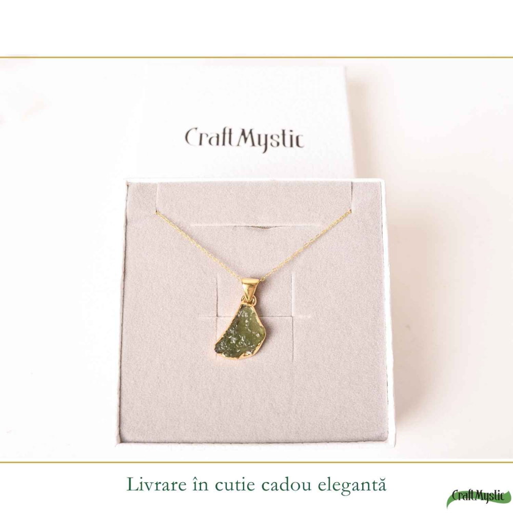 Colier cu Moldavit Brut si Argint 925 Placat Aur 18k– Conexiune si Transformare [6]