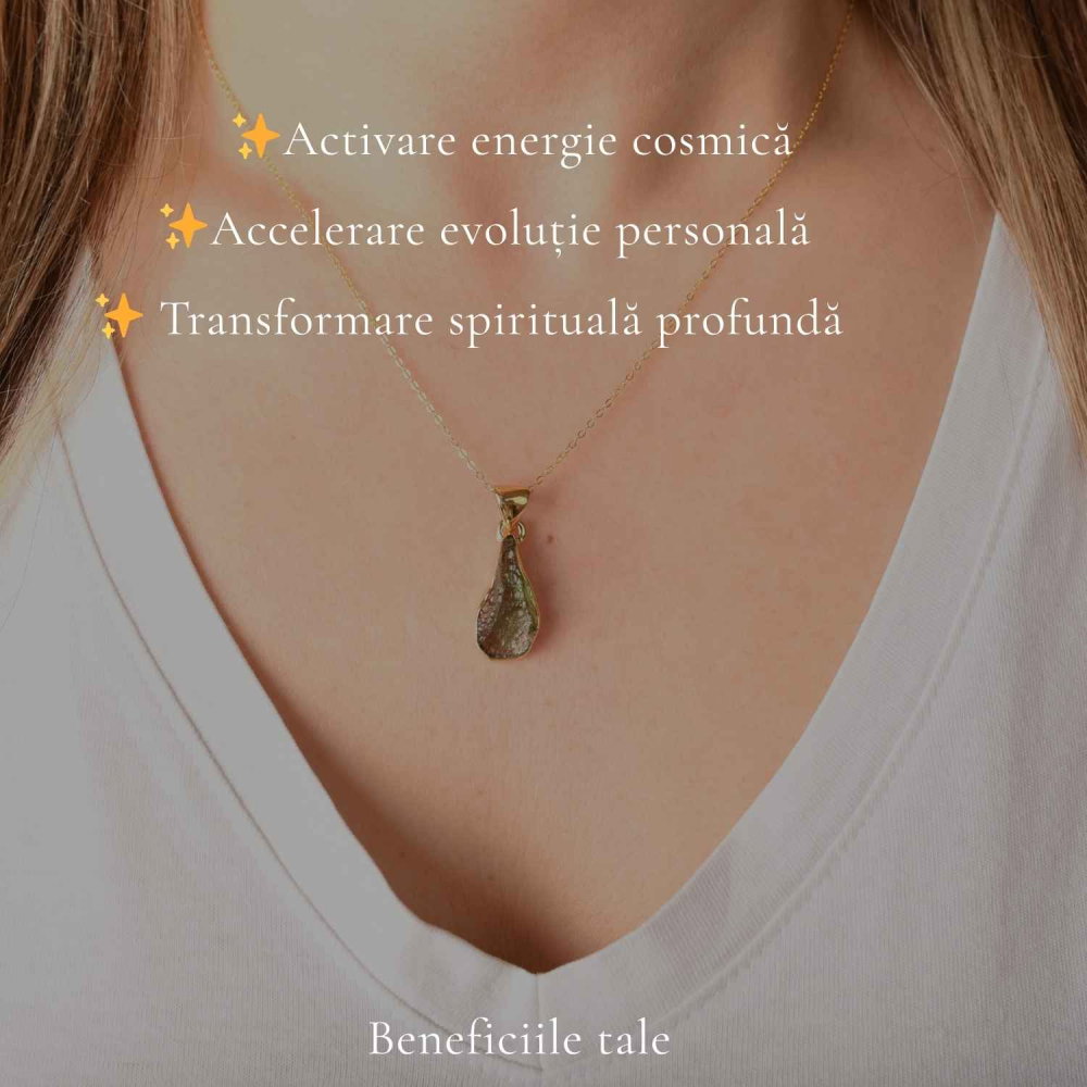 Colier Premium cu Moldavit si Argint 925 placat cu Aur 18K – Claritate, Intuitie si Echilibru [3]