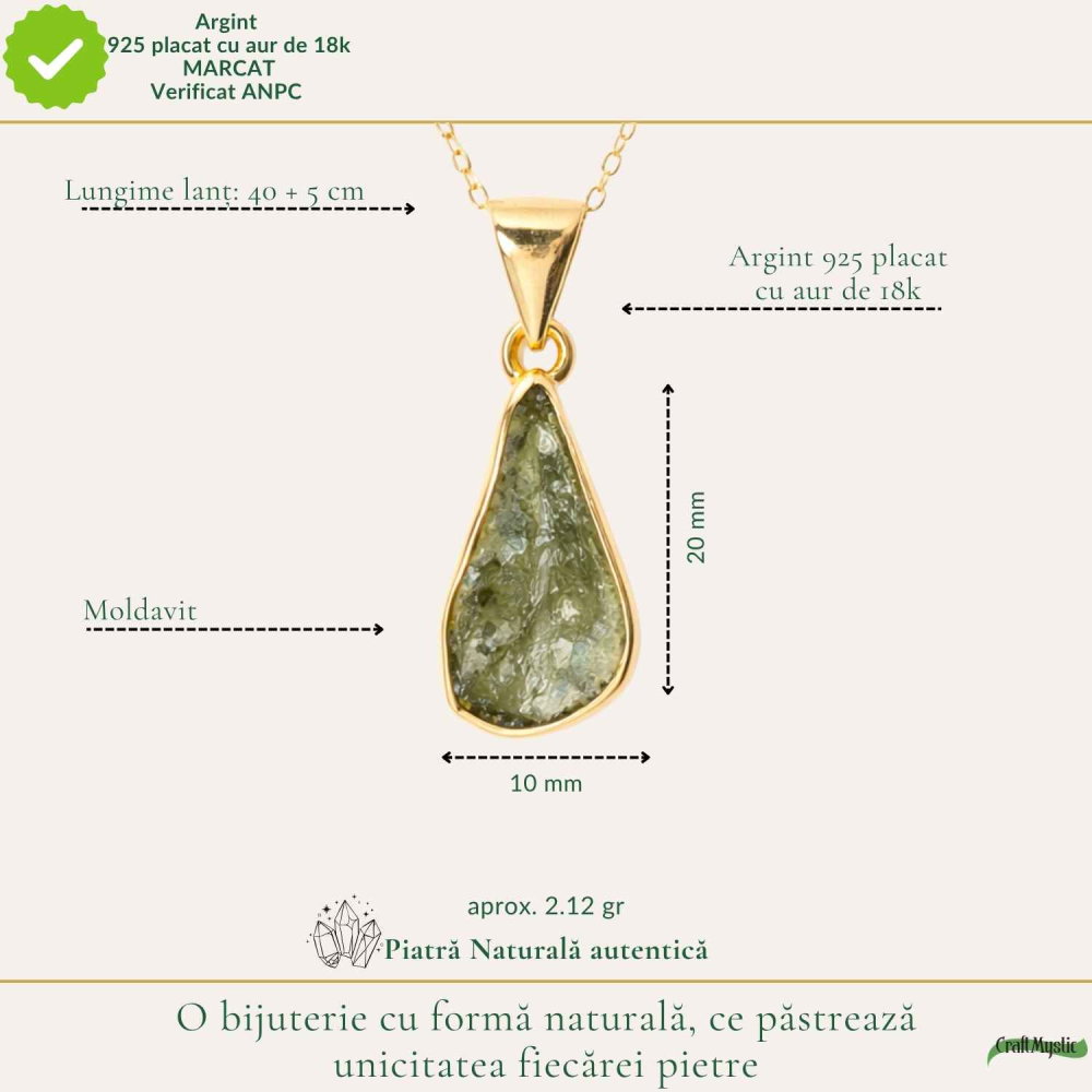 Colier Premium cu Moldavit si Argint 925 placat cu Aur 18K – Claritate, Intuitie si Echilibru [4]