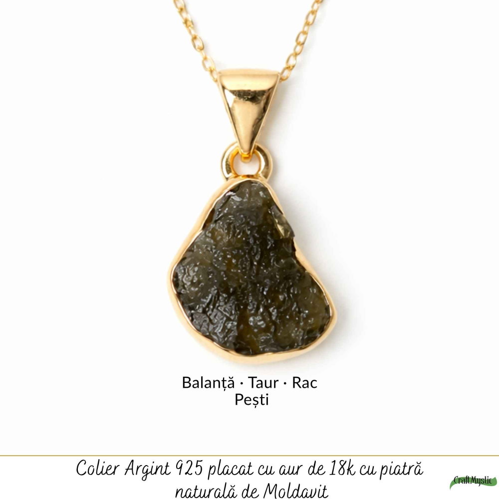 Colier Delicat cu Moldavit Natural si Argint Placat cu Aur 18k – Energie si Stil [5]