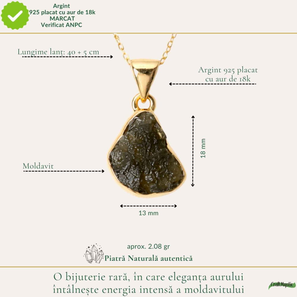Colier Delicat cu Moldavit Natural si Argint Placat cu Aur 18k – Energie si Stil [4]