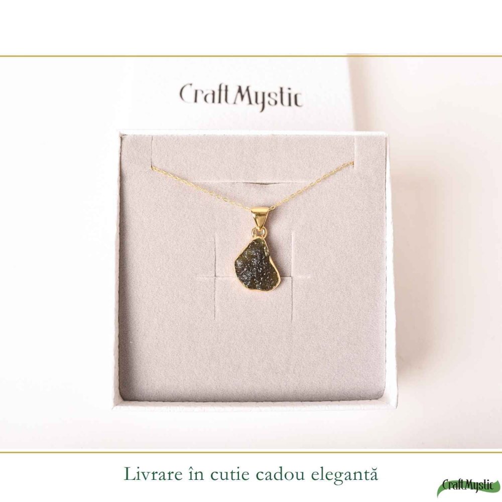 Colier Delicat cu Moldavit Natural si Argint Placat cu Aur 18k – Energie si Stil [6]