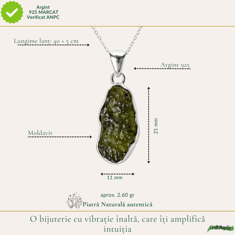 Colier Moldavit Brut Neuniform Argint 925 – Energie si Claritate Interioara [4]