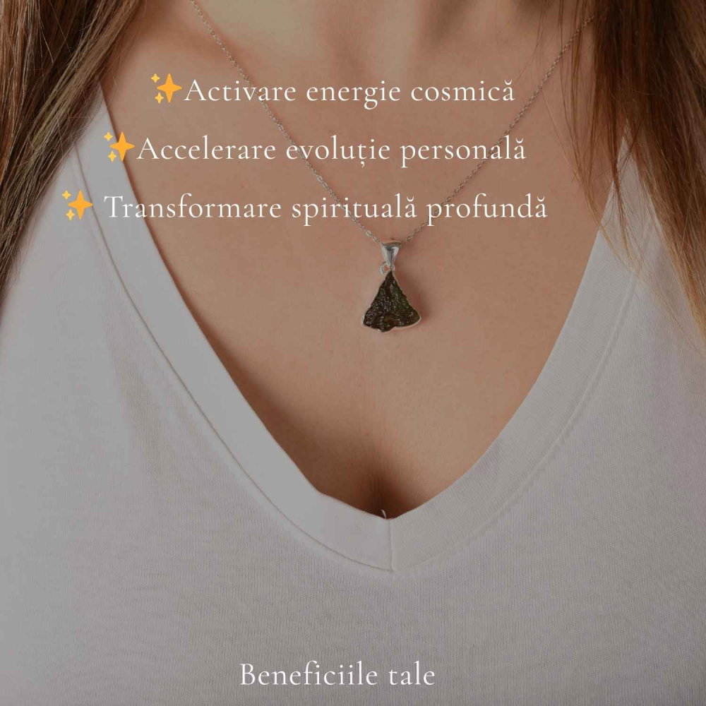 Colier Moldavit Brut Triunghi Argint 925 – Energie si Claritate Interioara [3]