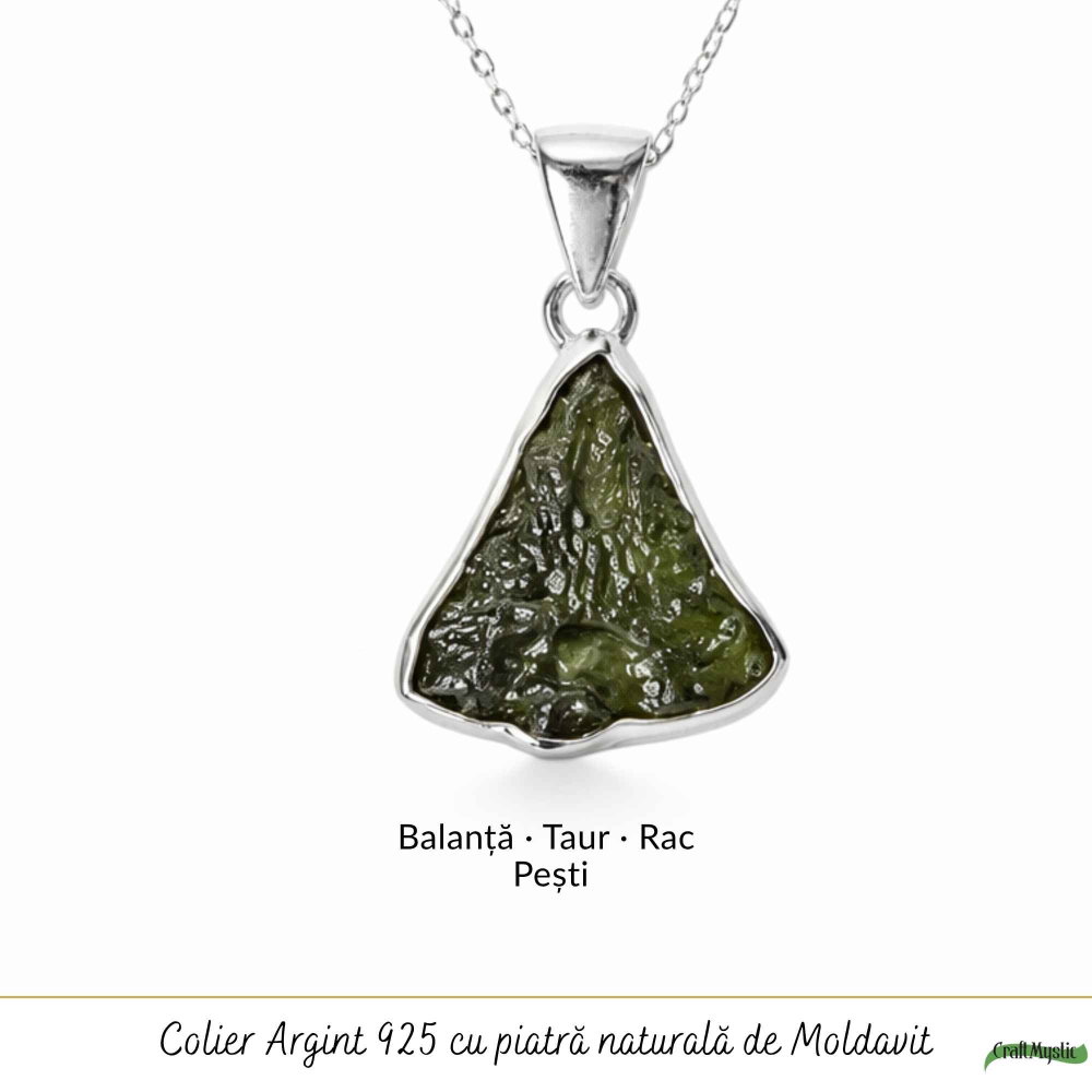 Colier Moldavit Brut Triunghi Argint 925 – Energie si Claritate Interioara [5]
