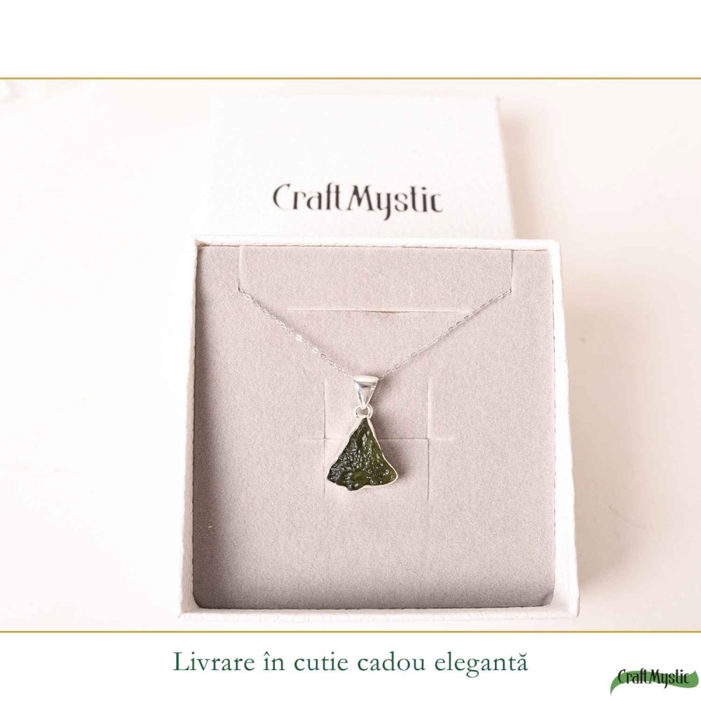 Colier Moldavit Brut Triunghi Argint 925 – Energie si Claritate Interioara [6]