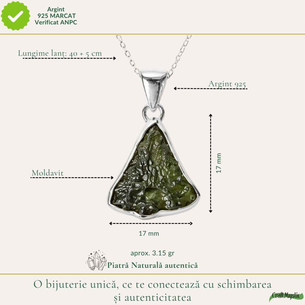 Colier Moldavit Brut Triunghi Argint 925 – Energie si Claritate Interioara [4]