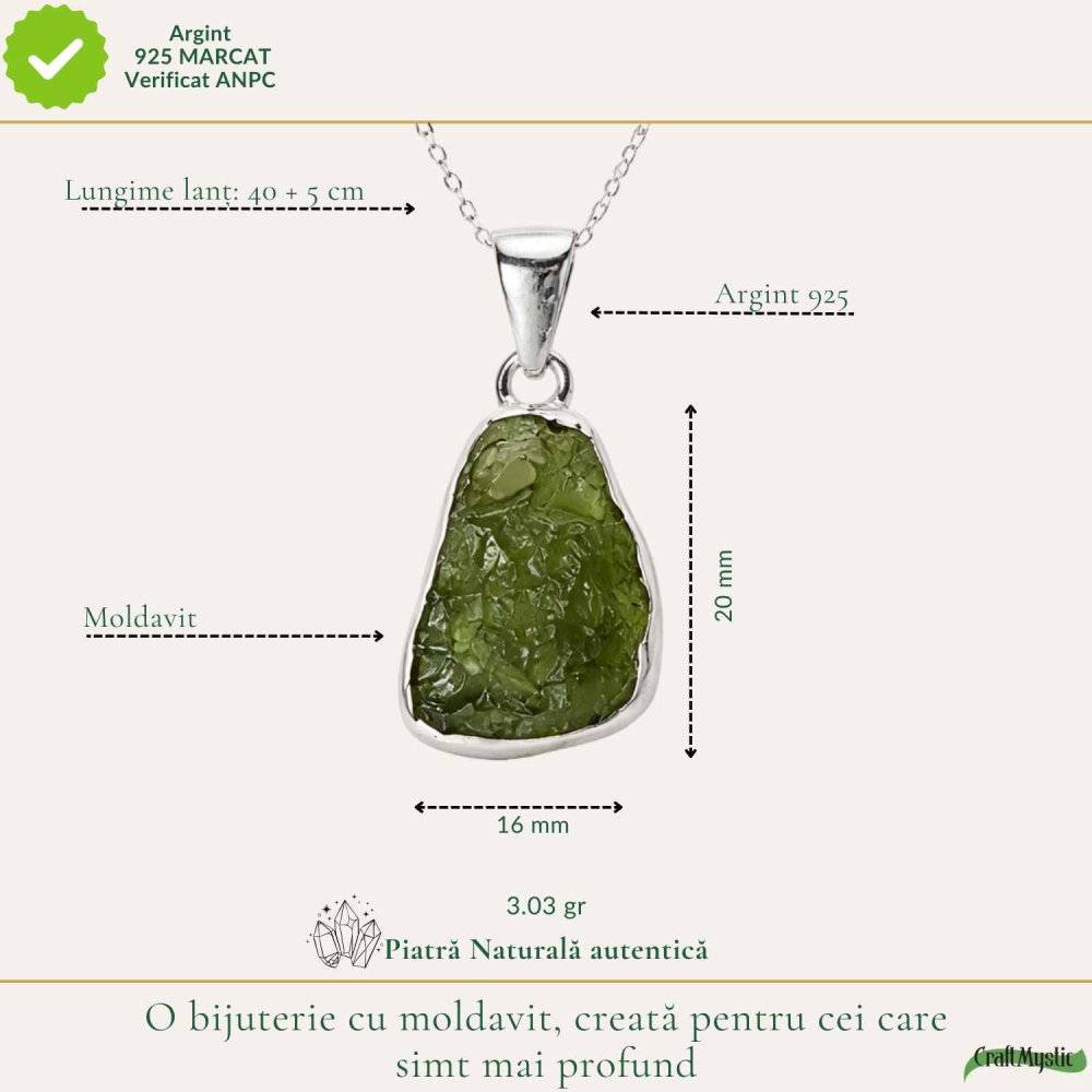 Colier Moldavit Brut Neuniform Argint 925 – Energie Intensa si Claritate [4]