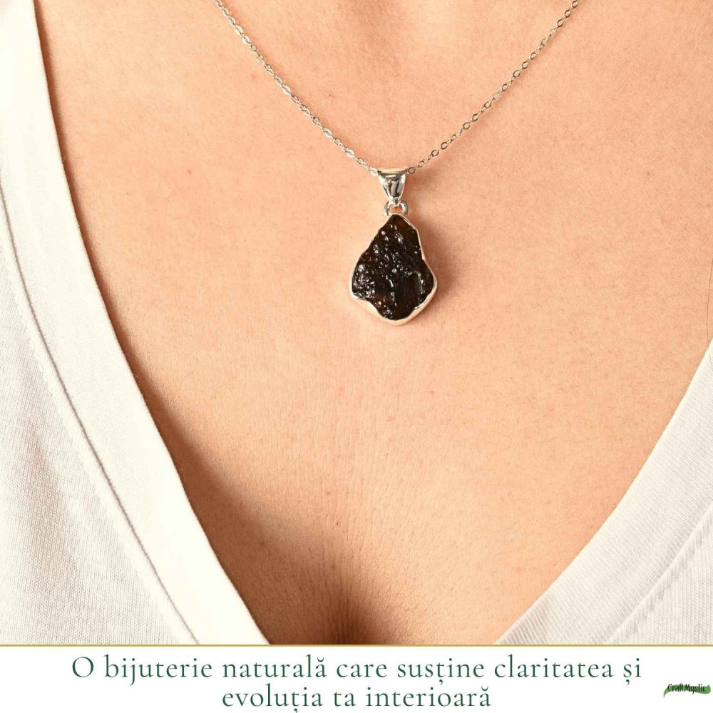Colier Moldavit Brut Neuniform Argint 925 – Energie Intensa si Transformare [2]