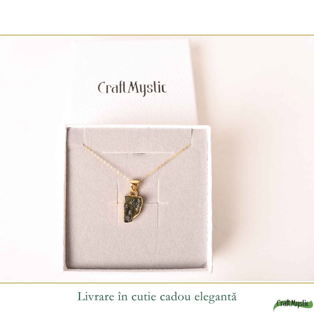 Colier Moldavit Brut Neuniform Argint 925 Placat Aur – Energie si Transformare Interioara [6]
