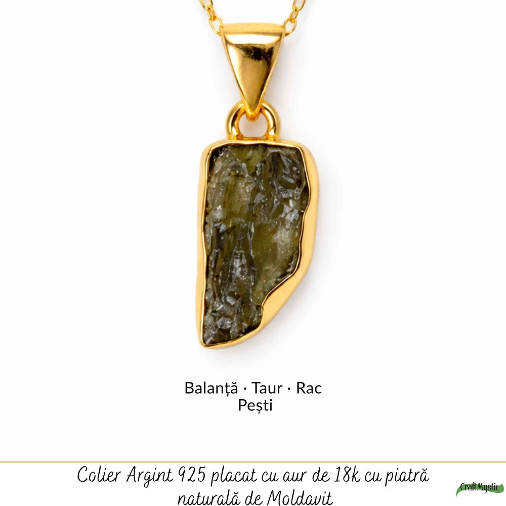 Colier Moldavit Brut Neuniform Argint 925 Placat Aur – Energie si Transformare Interioara [5]