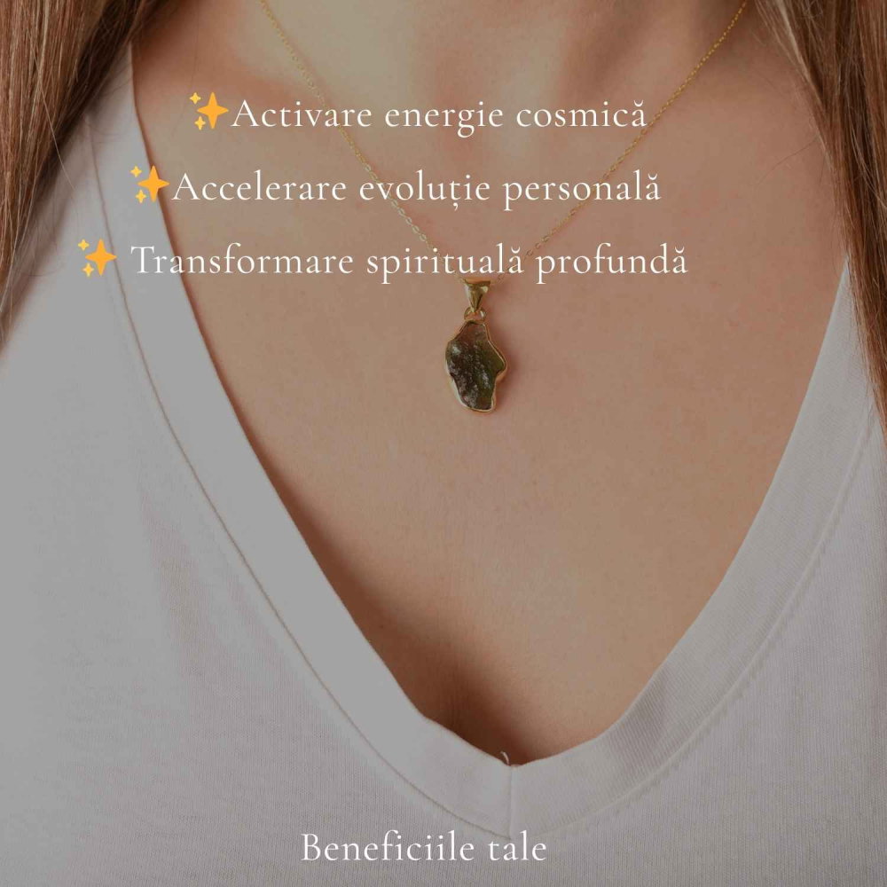 Colier Moldavit Brut Neuniform Argint 925 Placat cu Aur – Transformare si Energie Autentica [3]