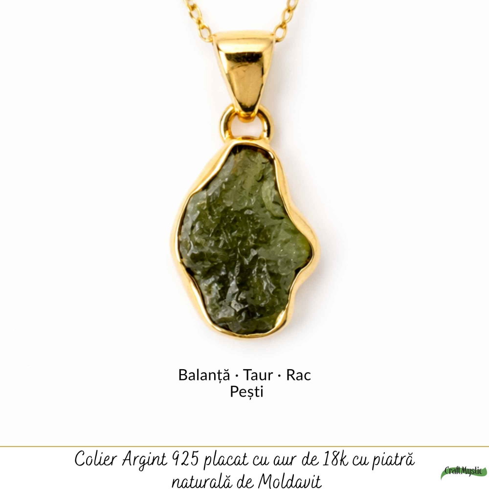 Colier Moldavit Brut Neuniform Argint 925 Placat cu Aur – Transformare si Energie Autentica [5]