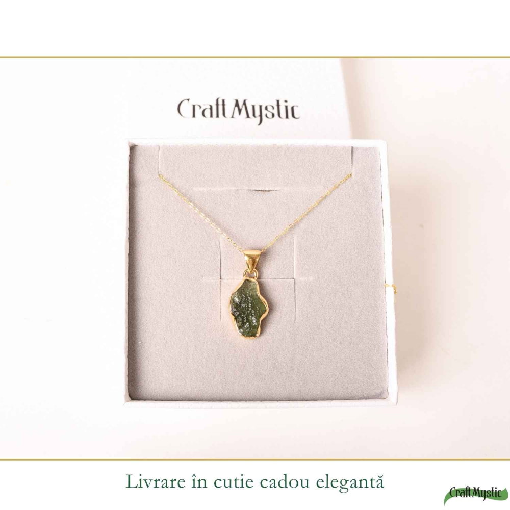 Colier Moldavit Brut Neuniform Argint 925 Placat cu Aur – Transformare si Energie Autentica [6]