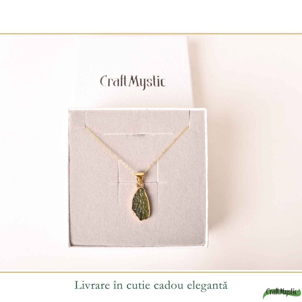 Colier Moldavit Brut Neuniform si Argint 925 Placat cu Aur 18k – Claritate si Transformare Profunda [6]