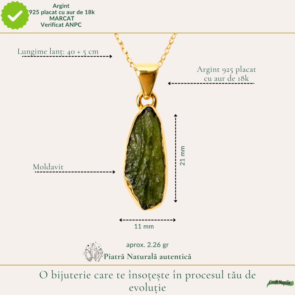 Colier Moldavit Brut Neuniform si Argint 925 Placat cu Aur 18k – Claritate si Transformare Profunda [4]