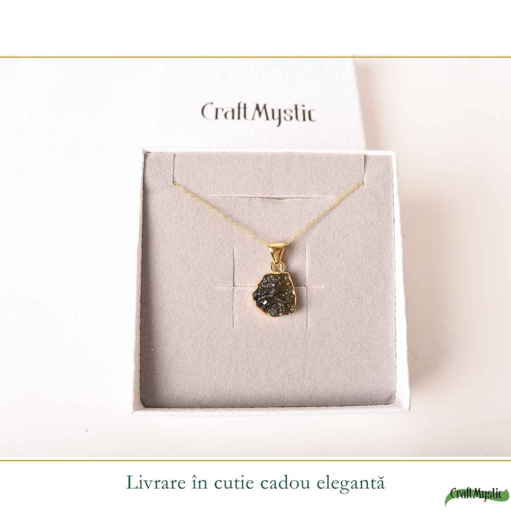 Colier cu Moldavit si argint placat cu Aur de 18K – Bijuterie Spirituala si Unica [6]