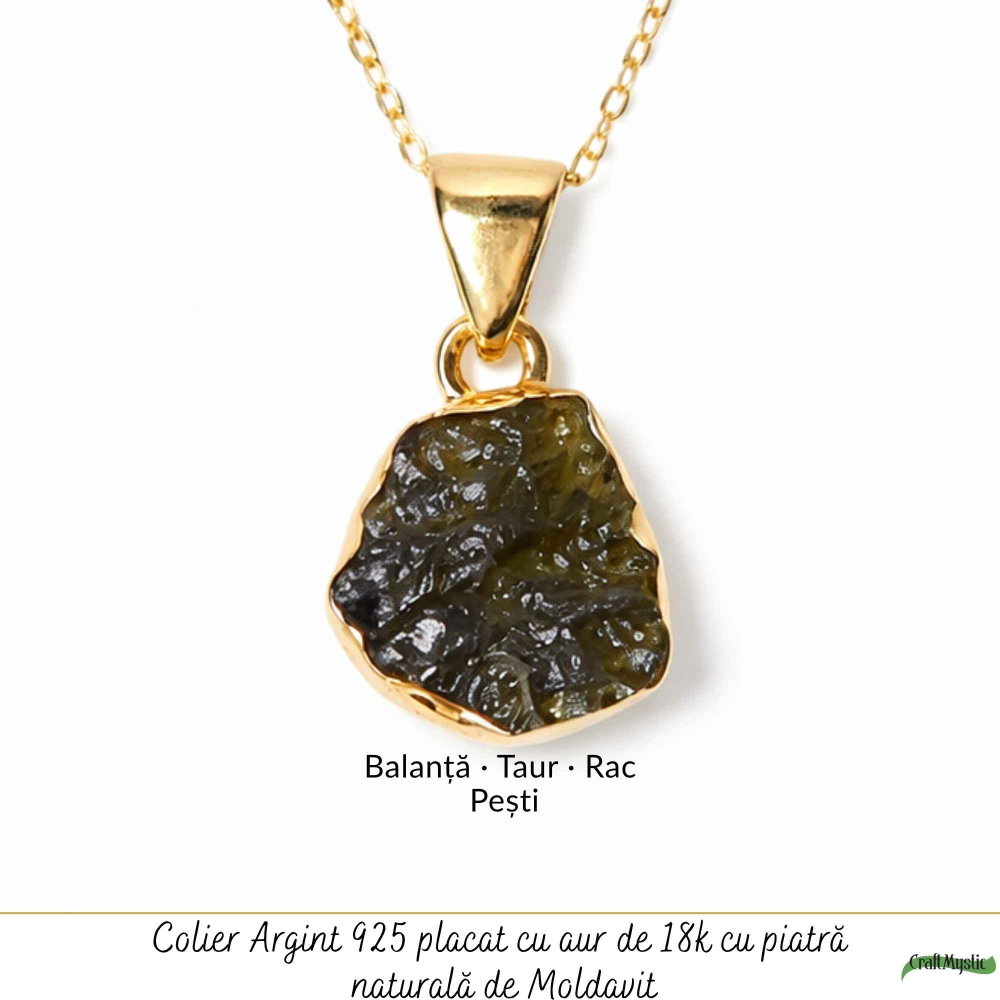 Colier cu Moldavit si argint placat cu Aur de 18K – Bijuterie Spirituala si Unica [5]