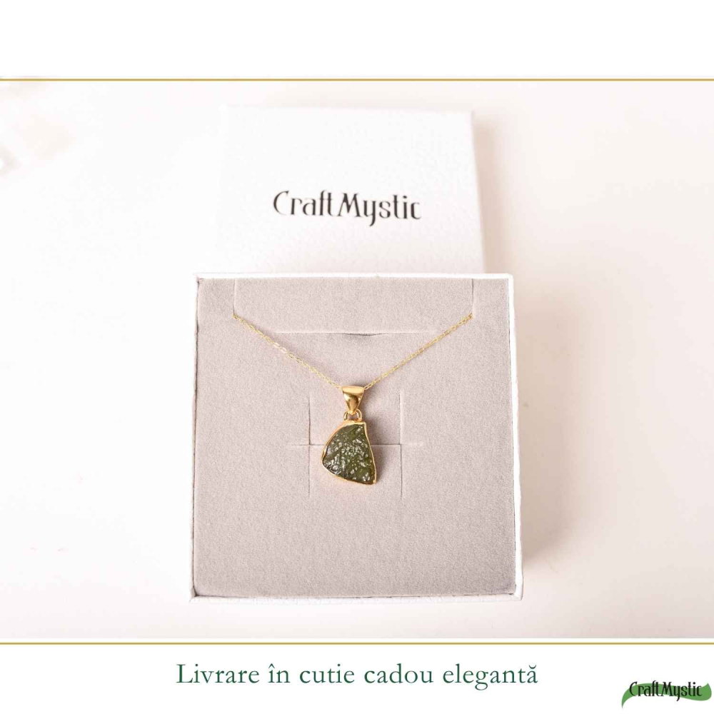Colier Moldavit Brut Neuniform cu Argint 925 Placat cu Aur 18k – Energie si Claritate Autentica [6]
