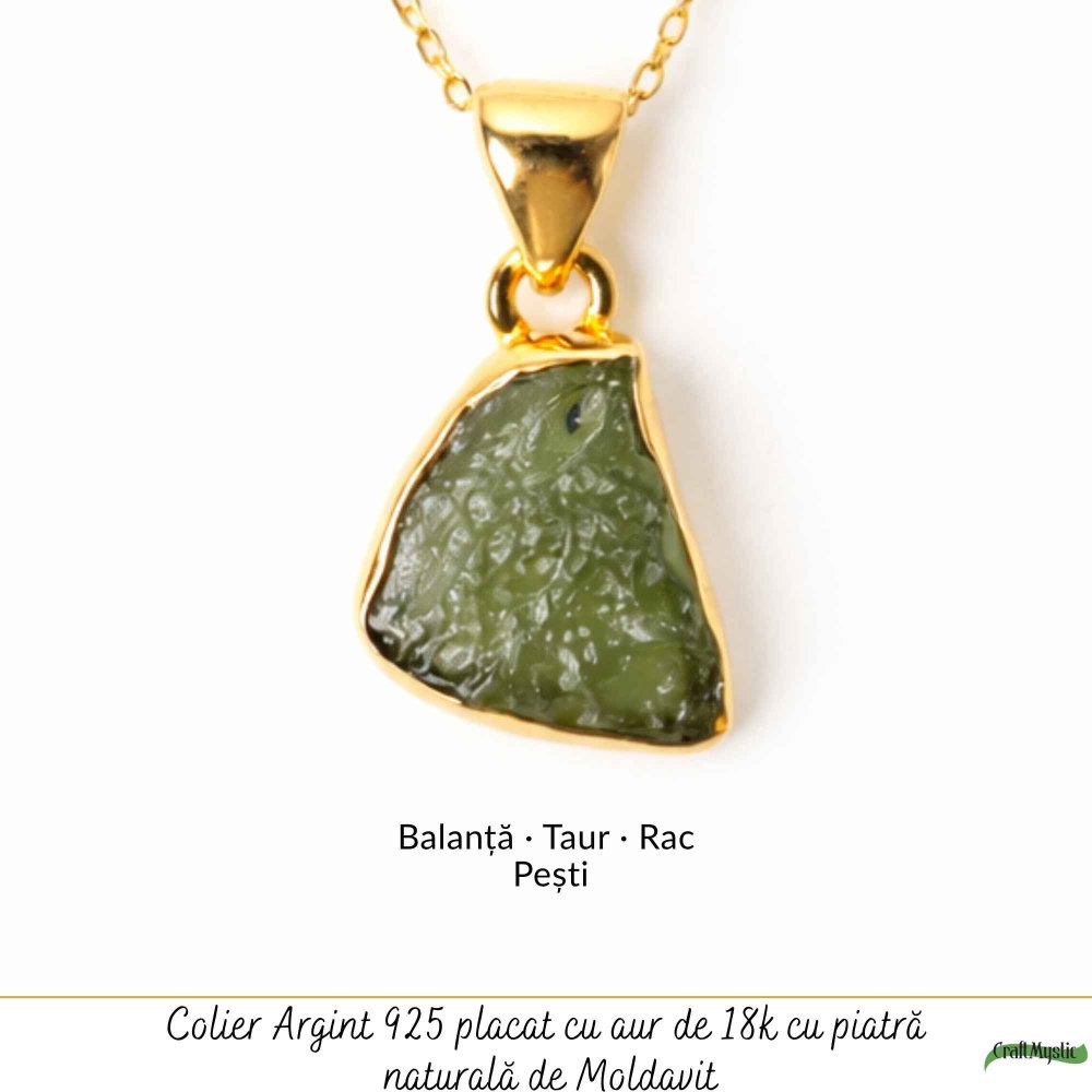 Colier Moldavit Brut Neuniform cu Argint 925 Placat cu Aur 18k – Energie si Claritate Autentica [5]