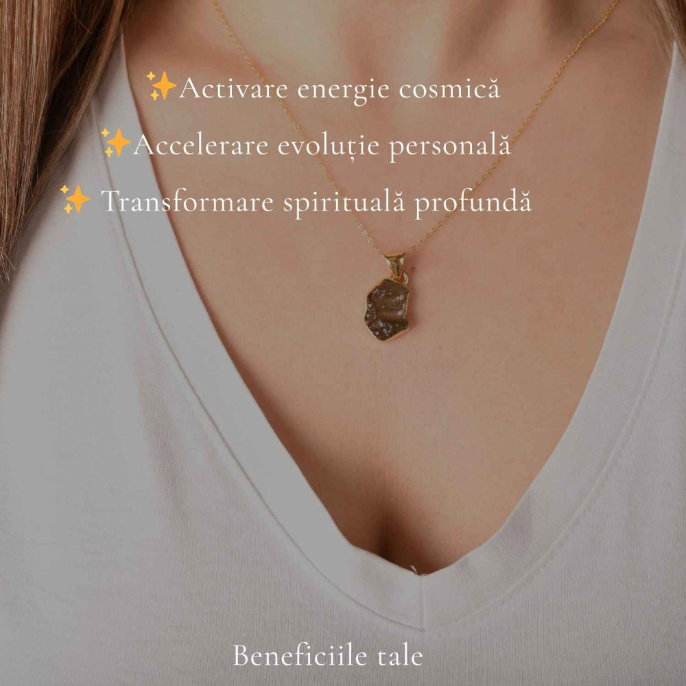 Colier Moldavit Brut Neuniform Argint 925 Placat cu Aur – Claritate si Energie Interioara [3]