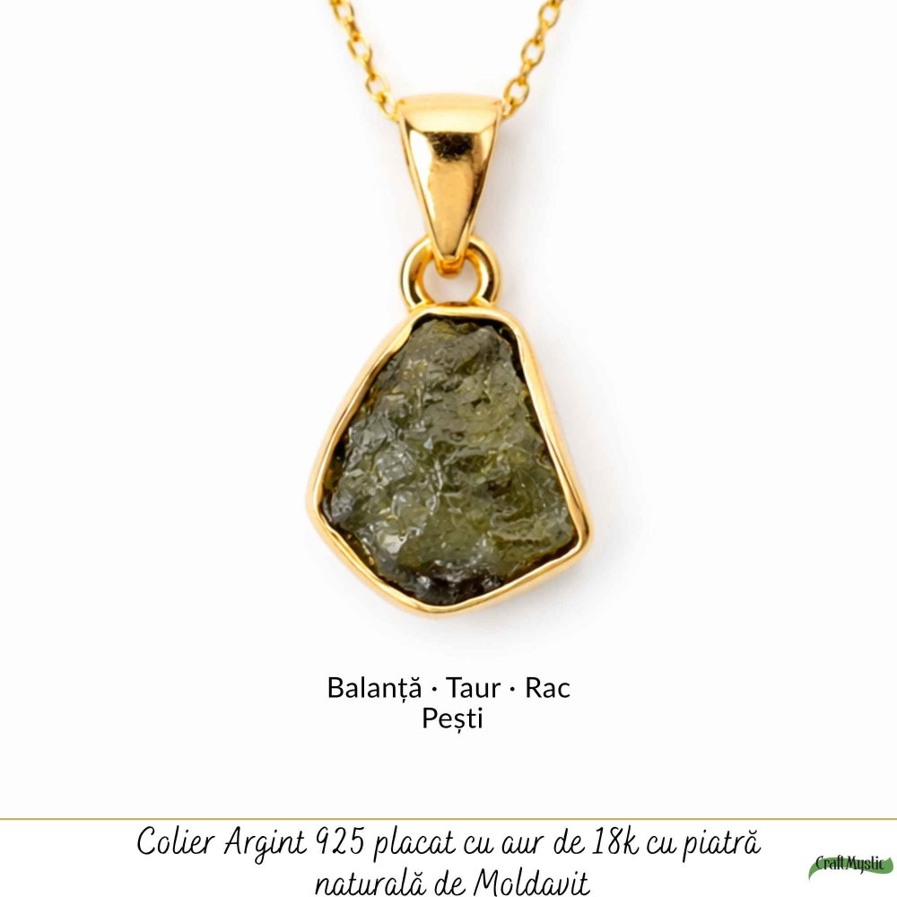 Colier Moldavit Brut Neuniform Argint 925 Placat cu Aur – Claritate si Energie Interioara [5]