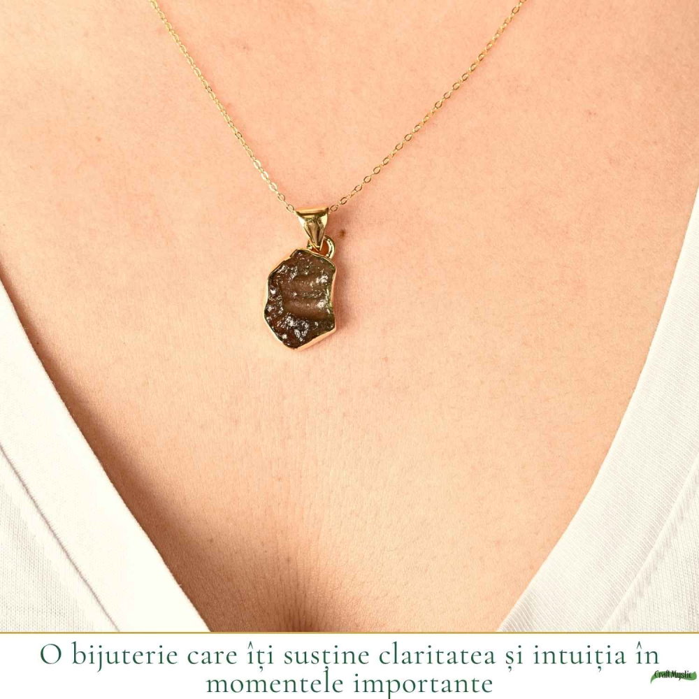 Colier Moldavit Brut Neuniform Argint 925 Placat cu Aur – Claritate si Energie Interioara [2]