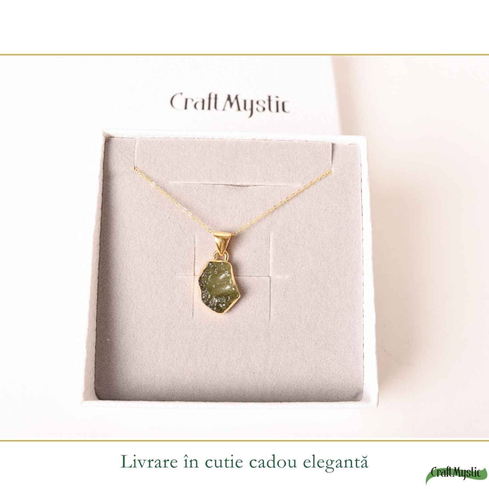 Colier Moldavit Brut Neuniform Argint 925 Placat cu Aur – Claritate si Energie Interioara [6]
