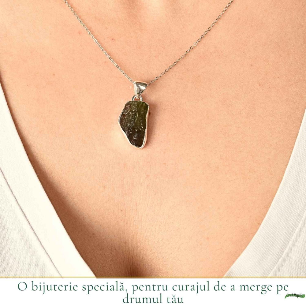 Colier Moldavit Brut Neuniform Argint 925 – Claritate si Transformare Autentics [2]