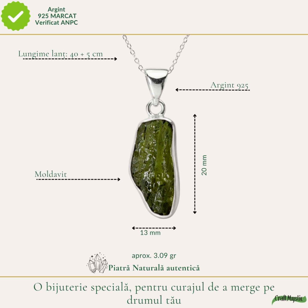 Colier Moldavit Brut Neuniform Argint 925 – Claritate si Transformare Autentics [4]